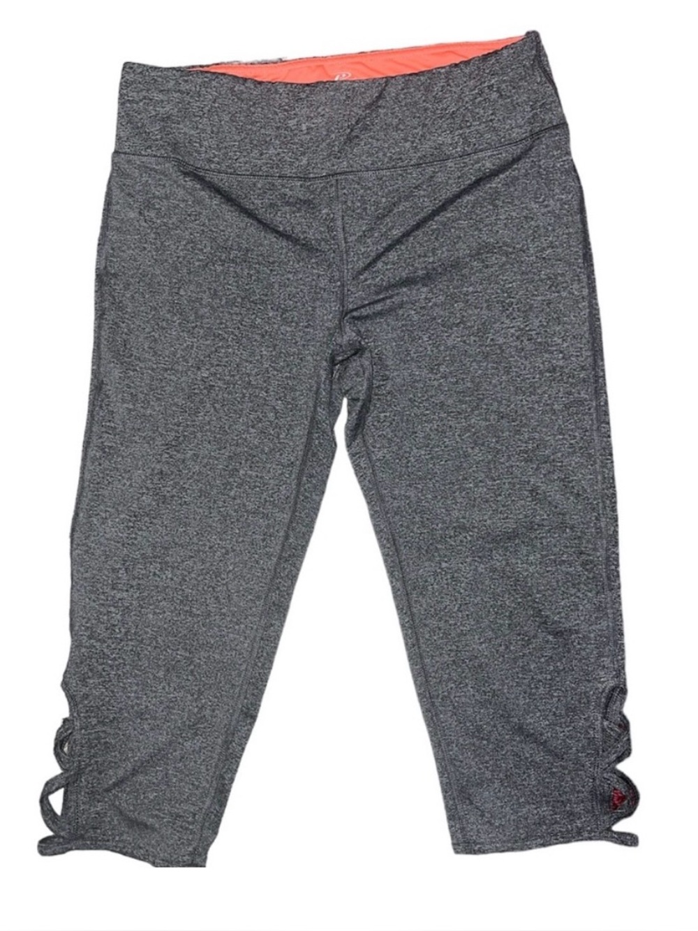 Pro Player Woman Sm Gray Athletic Capris CutOut Bottom Legs Orange Inside Waist